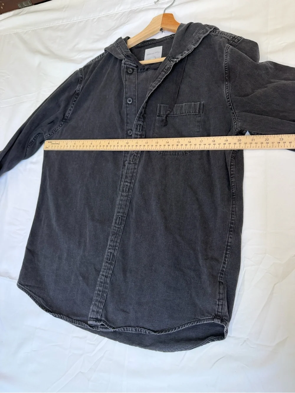 American Eagle Outfitters Charcoal Hooded Button-Up Shirt